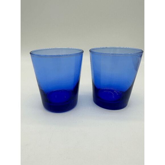 Luminarc Arococ Cobalt Blue Drinking Glasses Weighted Bottom Set of 2 - France - Picture 2 of 8